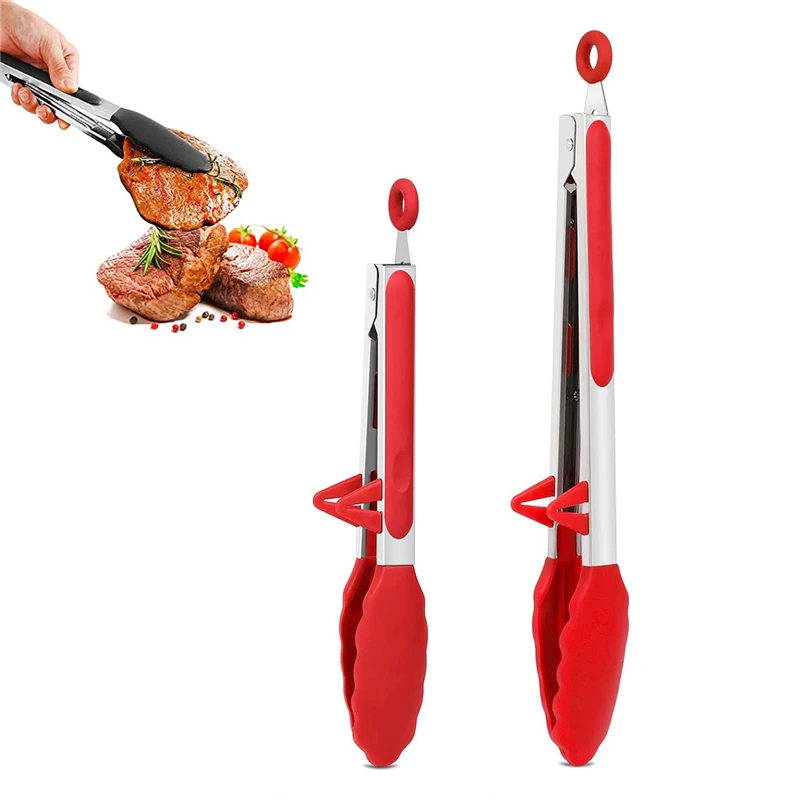 

Набор силиконовых кухонных щипцов, 9/12 дюйма, с подставкой, антипригарные щипцы для выпечки, стейка, барбекю, жарки