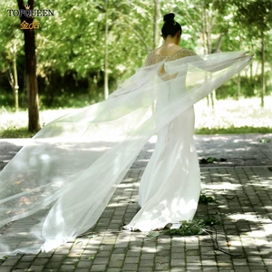 Свадебная накидка-Фата TOPQUEEN G14T, с соборной Стразы, свадебная шаль, Тюлевое болеро с аппликацией из страз, серебристая