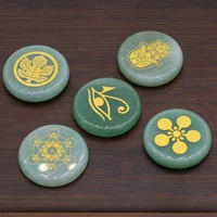 5pcs religion round beads exquisite pattern natural stone green aventurine aura healing gemstones for divine jewelry gifts