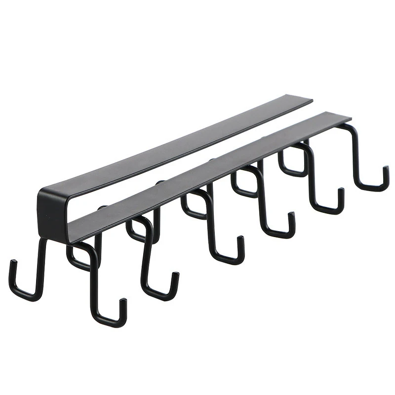 

Kitchen Iron Double-row Hooks For Kitchen Cup Holder Hanging Bathroom Hanger Organizer Cabinet Door Shelf Storage Rack Hooks