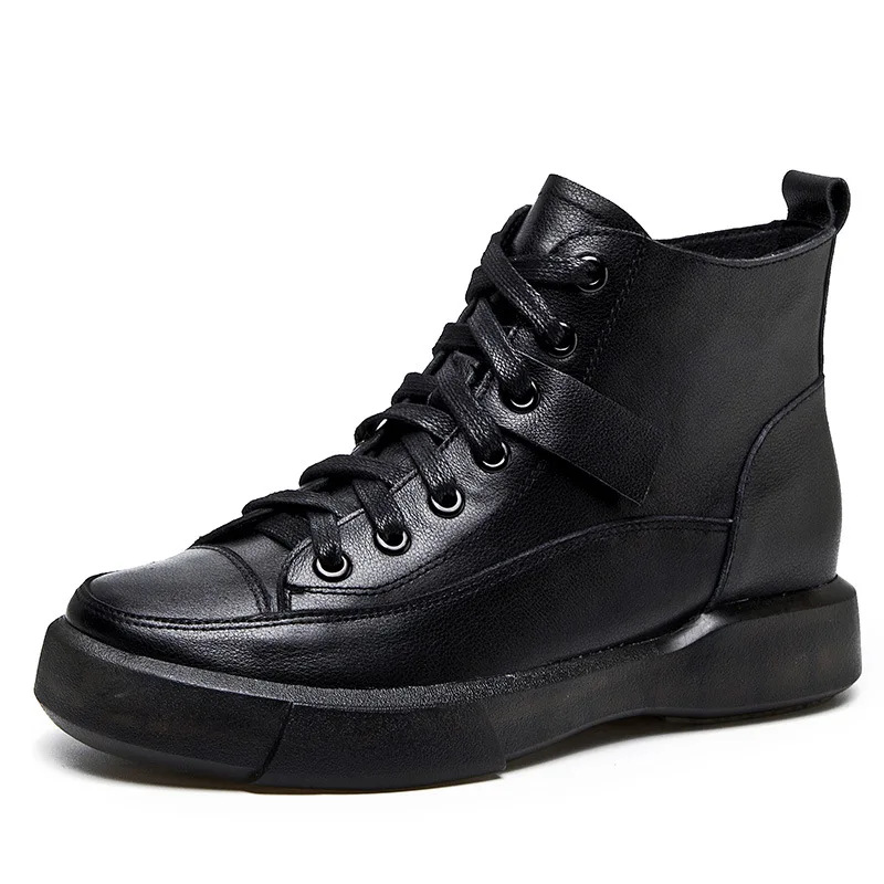 

100% Natural Full Cowhide Lace Ankle Boots Casual Sneaker Women Boots 2022 New Soft Comfort Leather Boots Autumn Winter Boots