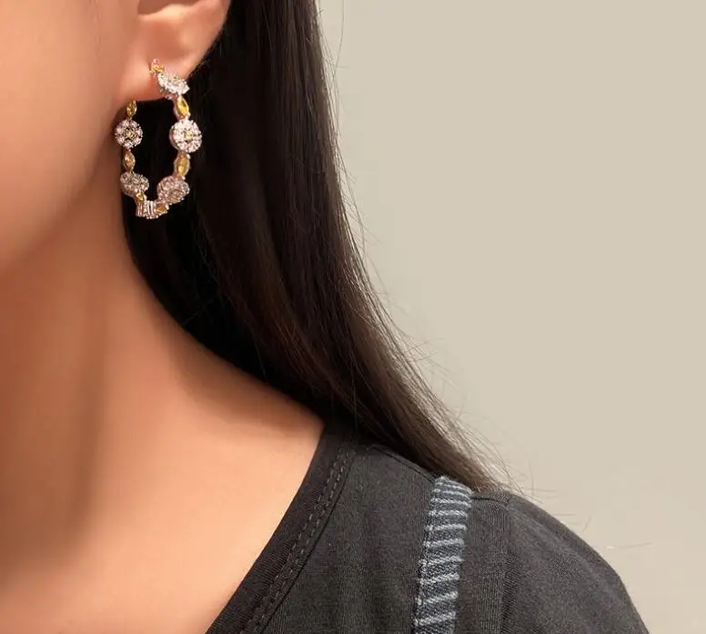 women shiny rhinestone circle earrings temperament crystal circle earrings temperament retro chic ear accessories