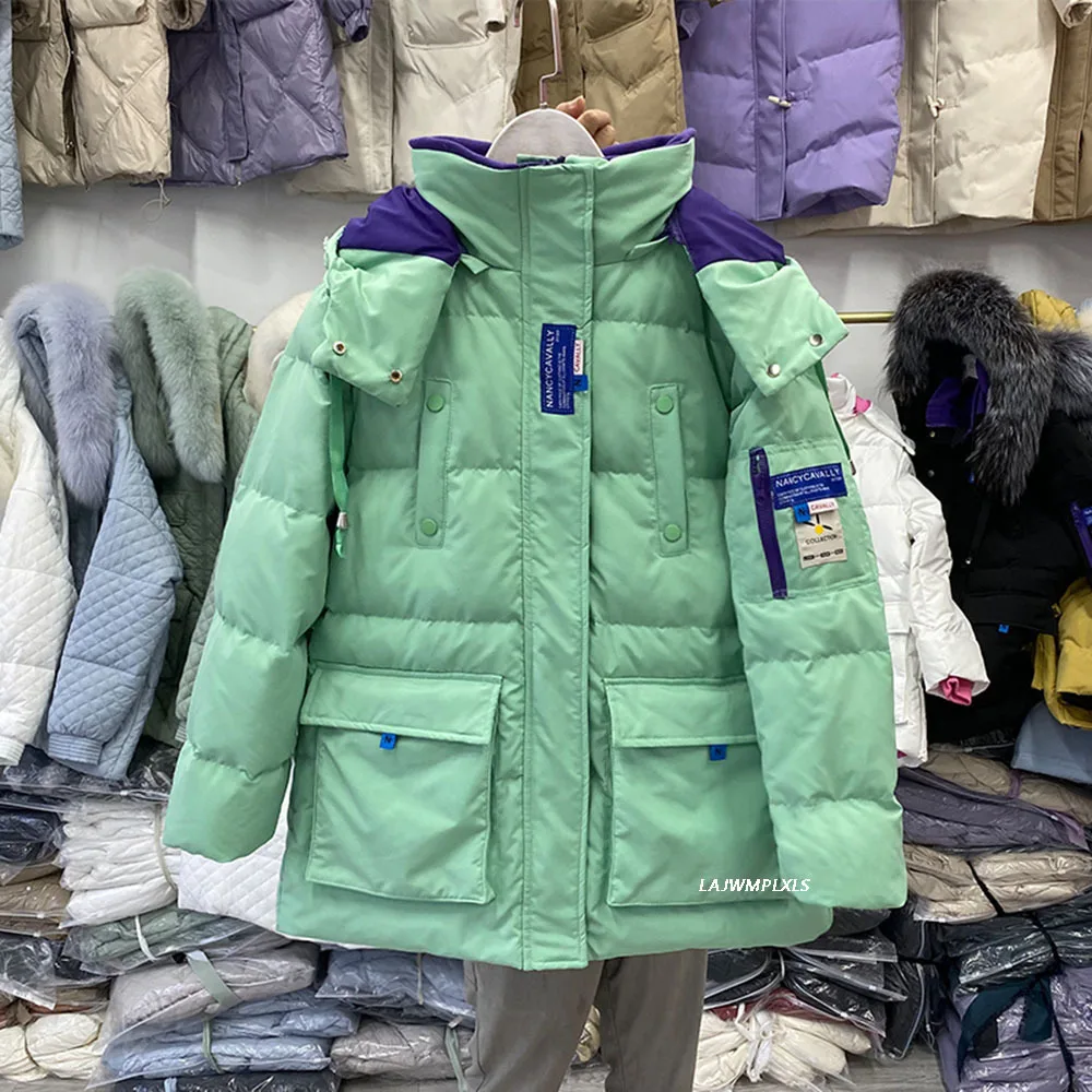 

Korean 2021 New Hooded Women's Down Jacket Casual Thicken Loose 90% White Duck Down Winter Parker Female Snow Puffer Coat