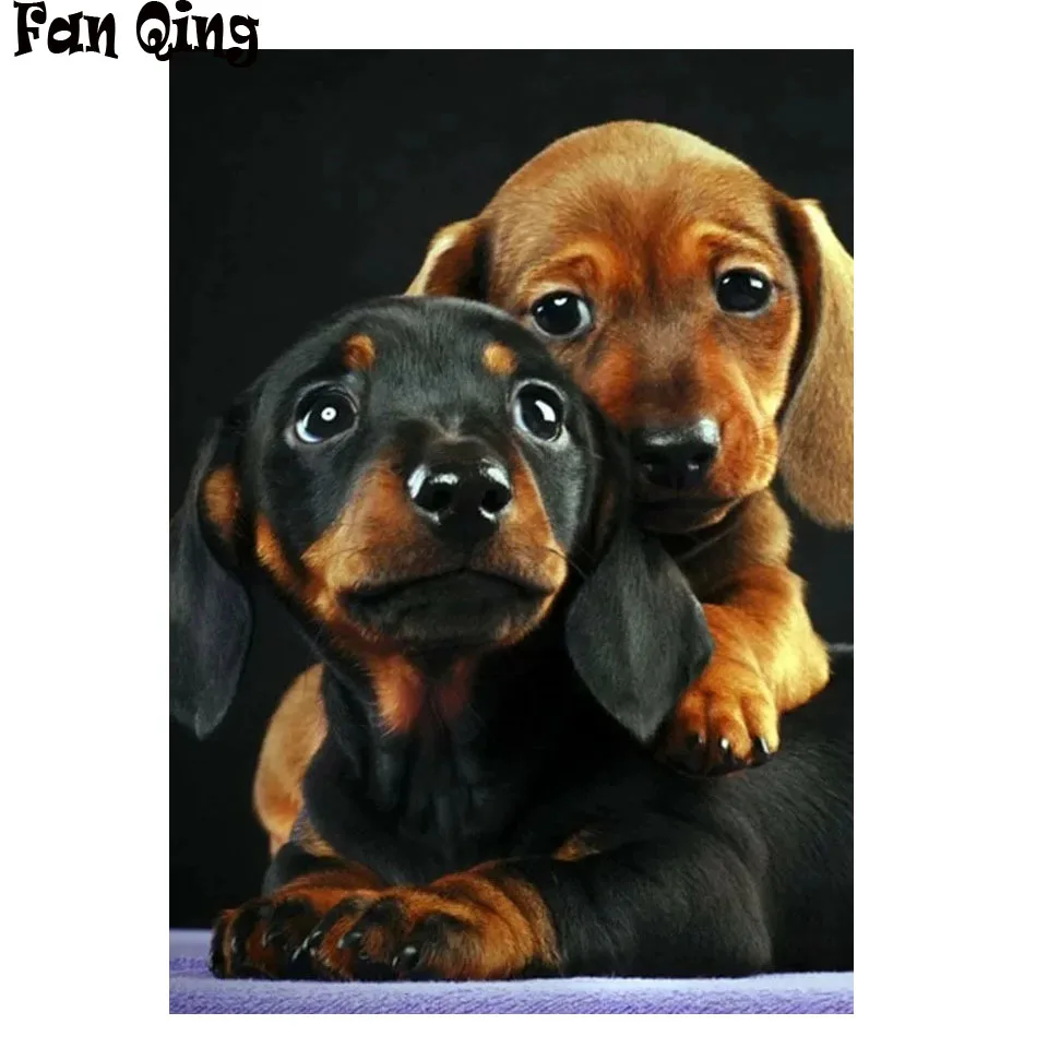 Картина из страз такса с собакой 5D животное полная выкладка квадратная круглая