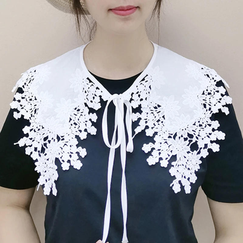 Белая Съемная Кукла Поддельный Воротник шаль ажурная вышивка ожерелье шаль. |