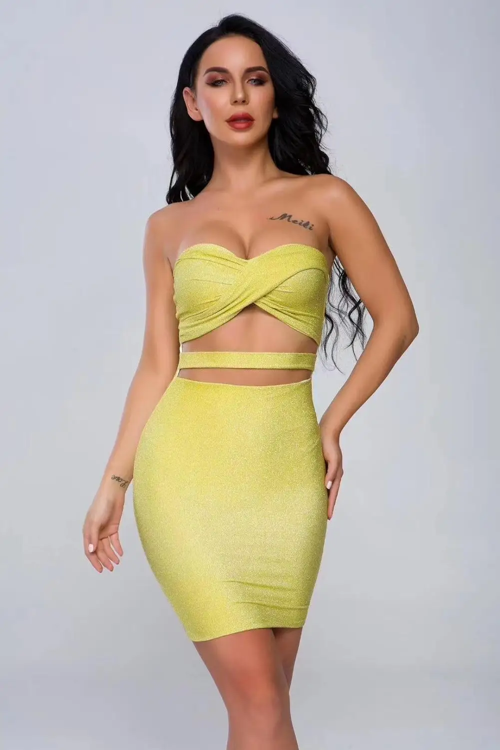 

Женское вечернее Бандажное платье, элегантное желтое облегающее платье без бретелек, 2020