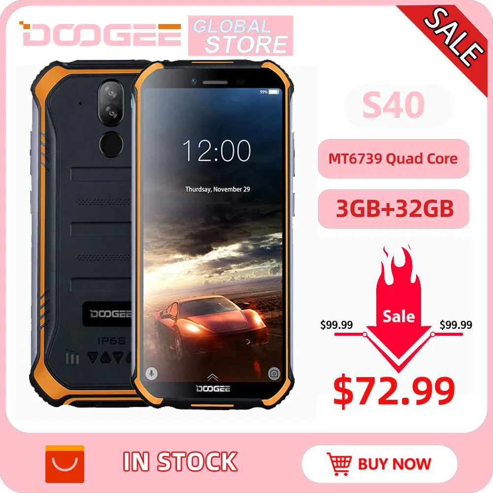 DOOGEE S40 IP68 IP69K Мобильный телефон 5,5 дюймов дисплей 4650 мАч MT6739 четырехъядерный 3 ГБ ОЗУ 32 Гб ПЗУ Android 9,1 8.0MP камера 4G сеть