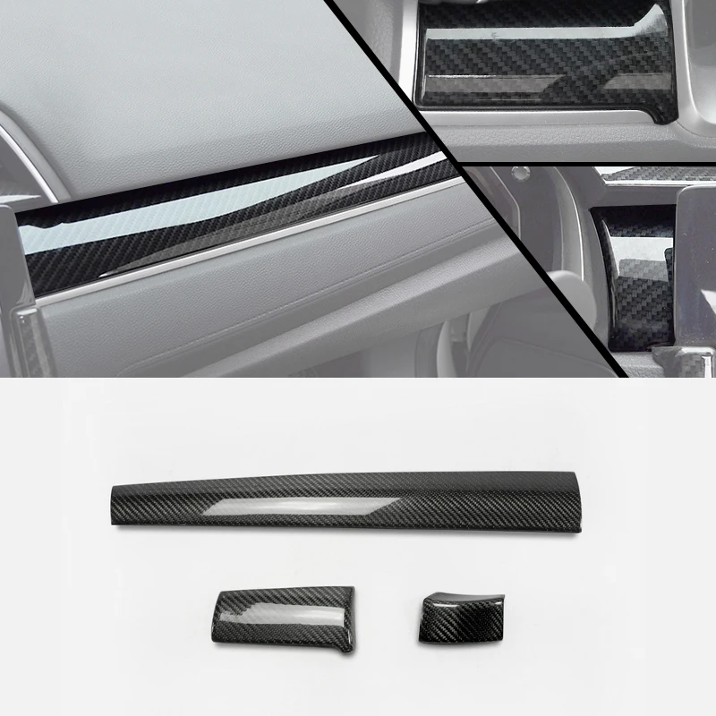 

Car-styling For 10th Generation Civic FC Carbon Fiber Center Dash Trim 3pcs LHD Glossy Fibre Interior Body Kit Accessories Part
