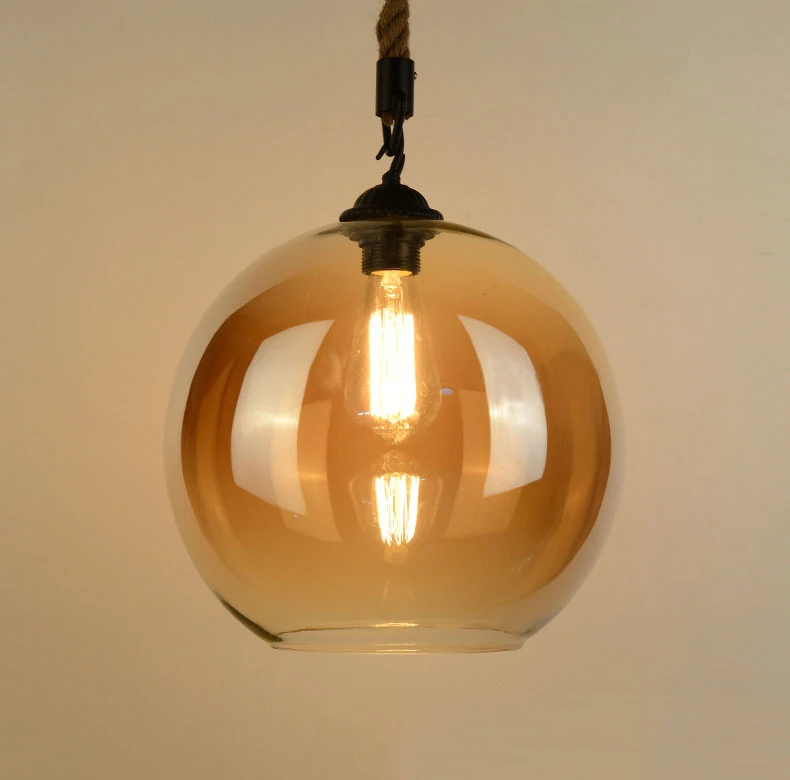 Лофт винтажный Ретро промышленный стеклянный шар пеньковая веревка Подвесные