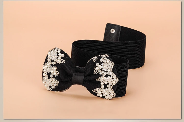 Женский широкий эластичный пояс KASURE роскошный с жемчужинами бусинами бабочками