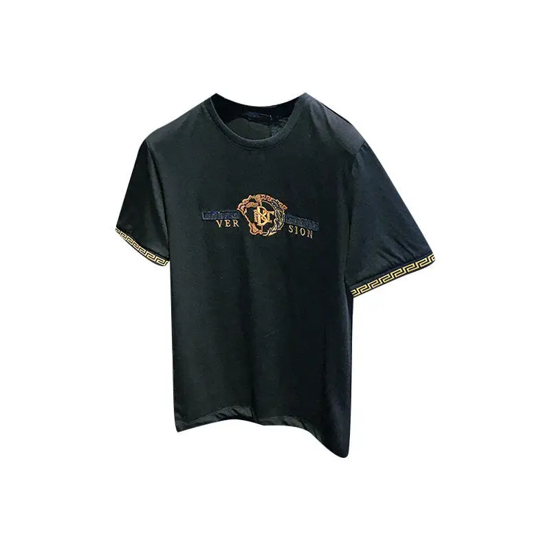 

Embroidered short sleeve T-shirt embroidered bead trend 2021 summer new men's half sleeve base T-shirt