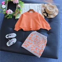 autumn and spring mom and girl clothes new baby long sleeve sweater set childrens orange knit suit girls warm clothes set0071