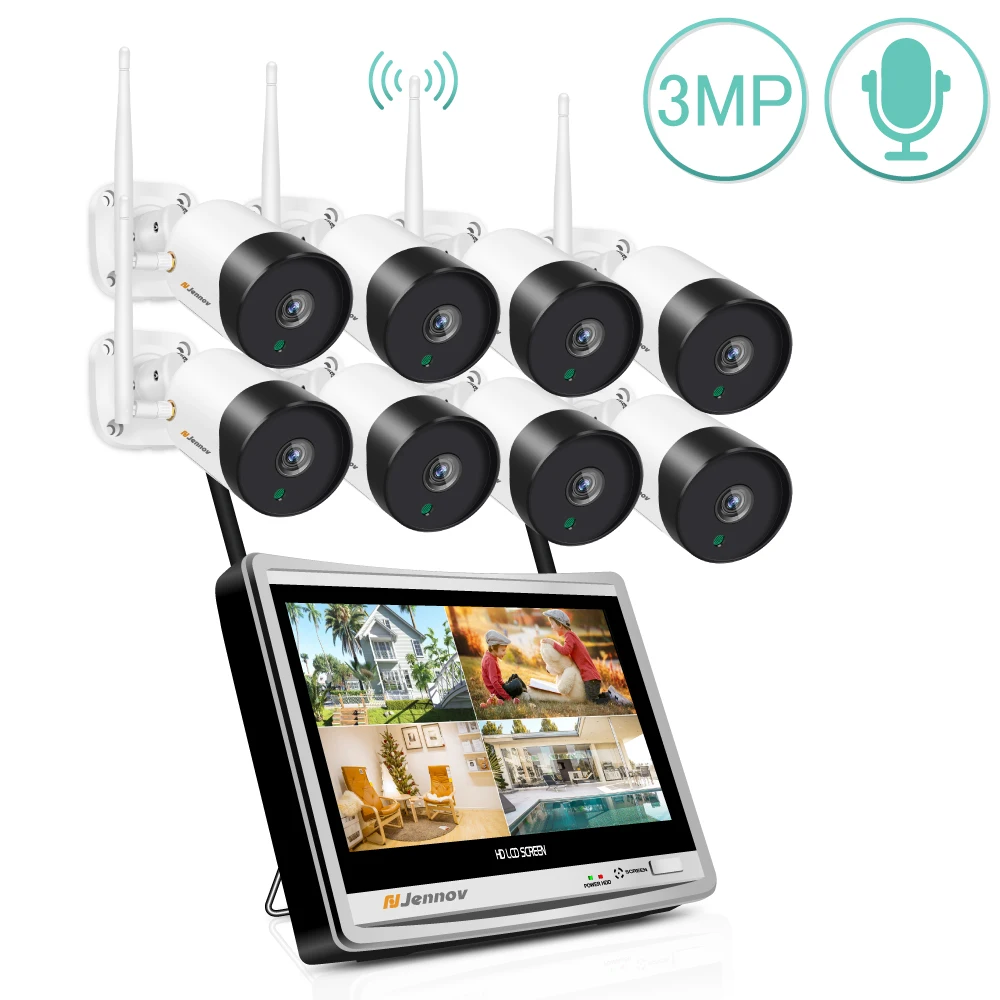 

Jennov 8CH 1080P Home Security Outdoor 3MP CCTV Wifi Cameras NVR 12 Inch LCD Monitor P2P Waterproof Camara