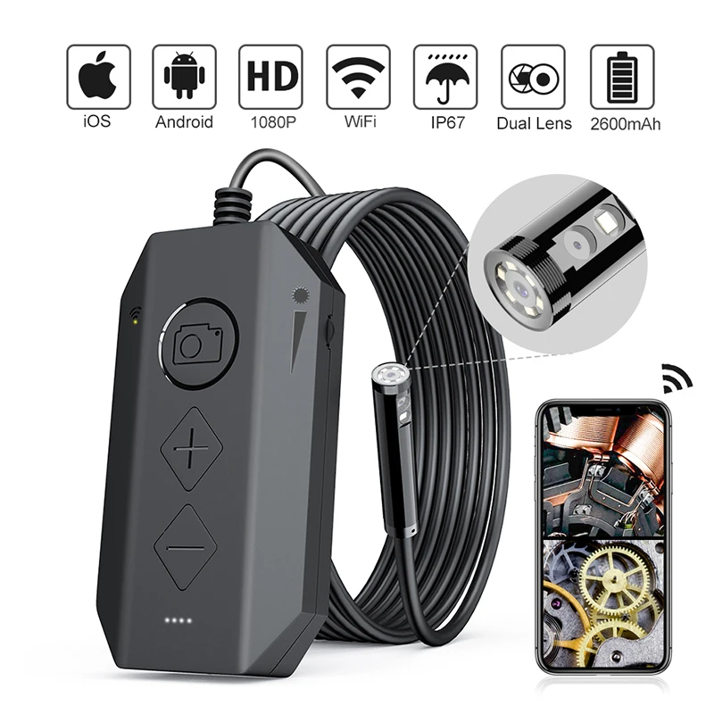 1080P Dual-Lens Endoscope Wireless with 8 LED Lights Inspection Camera Zoomable Snake For Android &amp iOS Tablet | Безопасность и