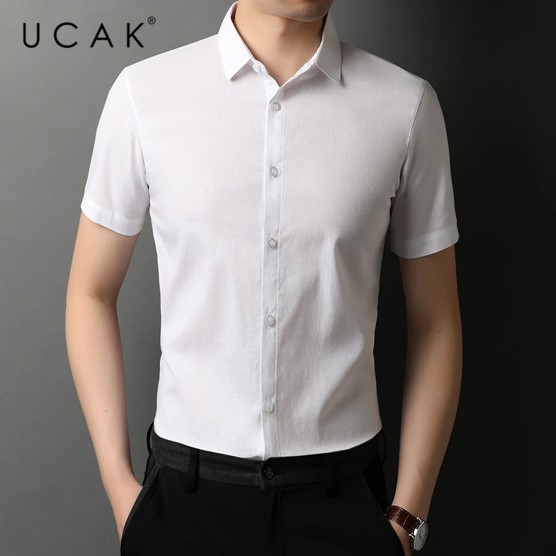 

UCAK Brand Turn-dwon Collar Shirt Clothing Streetwear Tops New Summer Arrival Short Sleeve Solid Color Shirts Men Clothes U6208