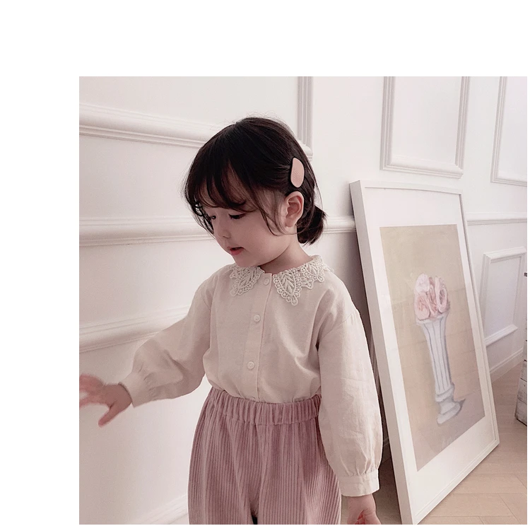 Girl Shirt Long Sleeve New Kids Spring and Autumn Pure Cotton Shirt Baby Lace Turn-collar Top Toddler Kids Blouses Clothing