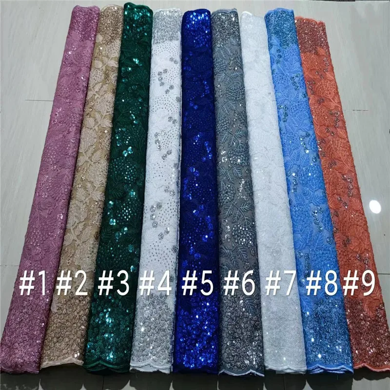 

2021 pink 5Yard Soft Hand Cut Elegant African French Lace Fabric Shiny Wedding Nigeria Ghana Celebration Dress With Sequins