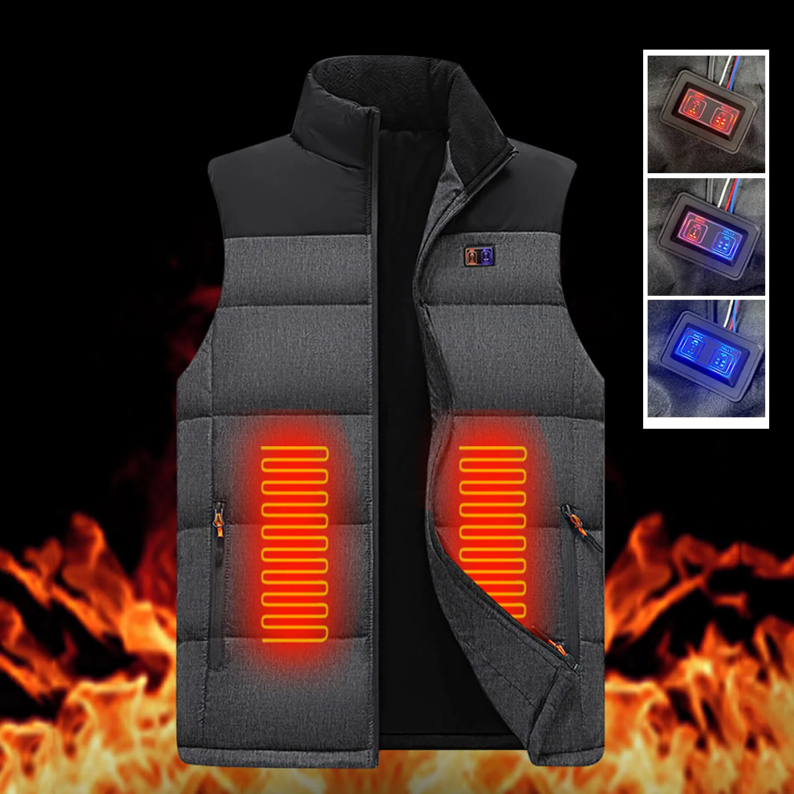 

Winter Men Heated Vest Jacket Women Rechargeable Sleeveless Top Coat For Ski Hunting Zip Up Jackets