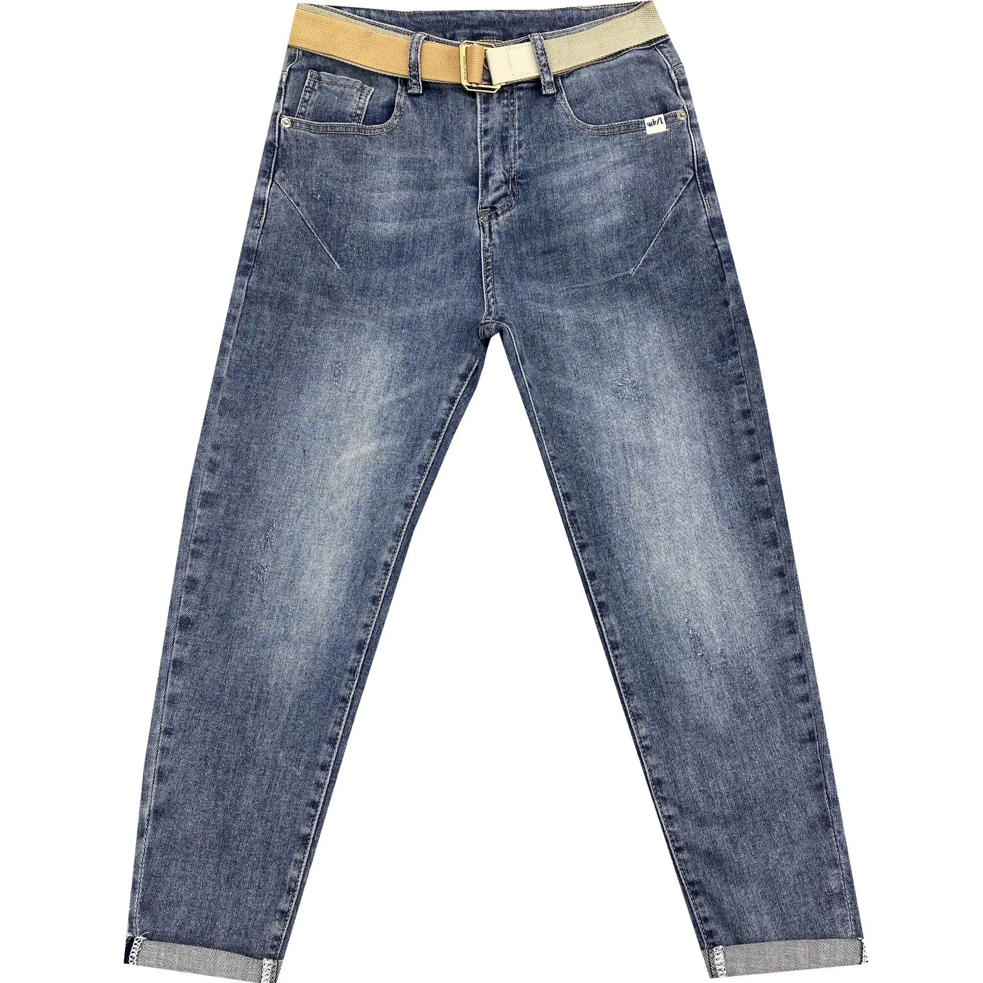 

2021 summer small feet nine-point jeans trendy men's new Korean version of stretch all-match