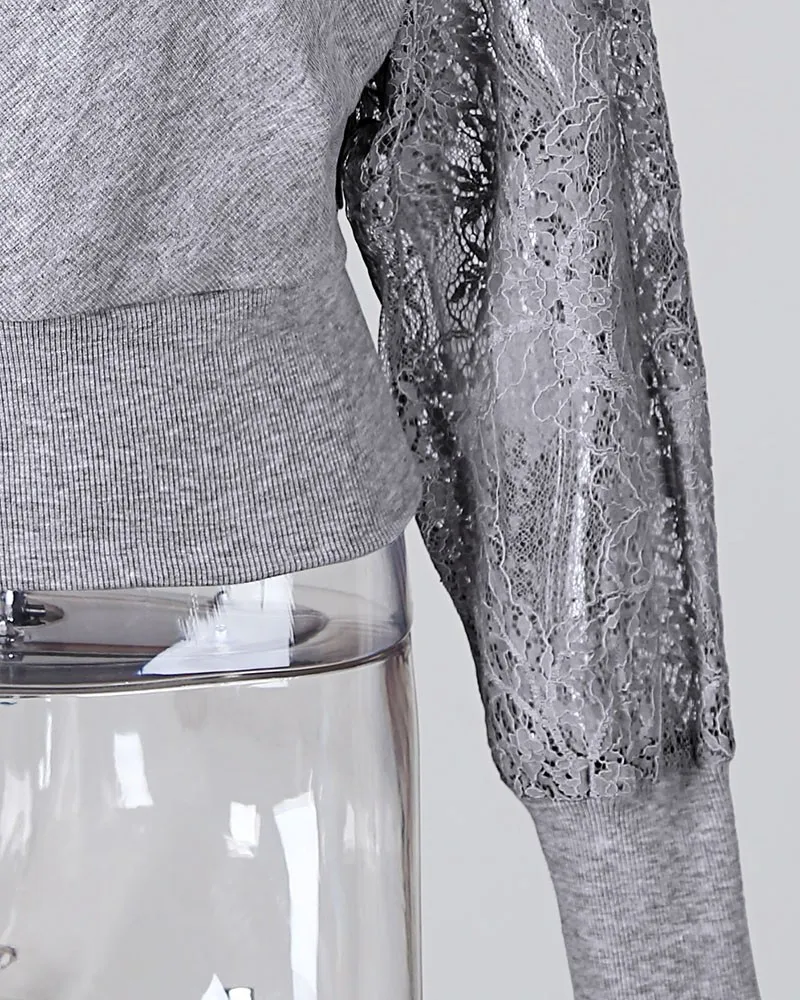 

Women V-neck Lace Embroidery Patchwork Ribbed Casual Blouse Long Sleeve Workwear Blouse Tops