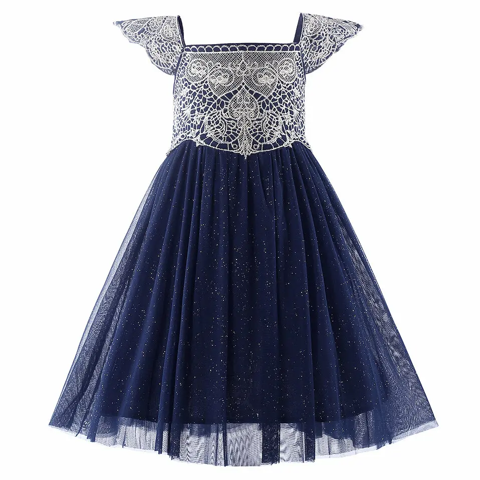 Pettigirl Children Kids Girls Summer Vintage Floral Party Birthday Princess Lace Dresses Fashion Clothes Age 2 3 4 56 7 8 10Year | Детская