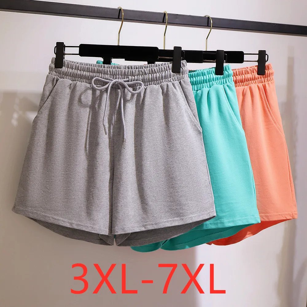 

New 2021 Ladies Summer Plus Size Women Clothing Sports Shorts For Women Large Loose Casual Gray Belt Cotton Running Shorts 7XL