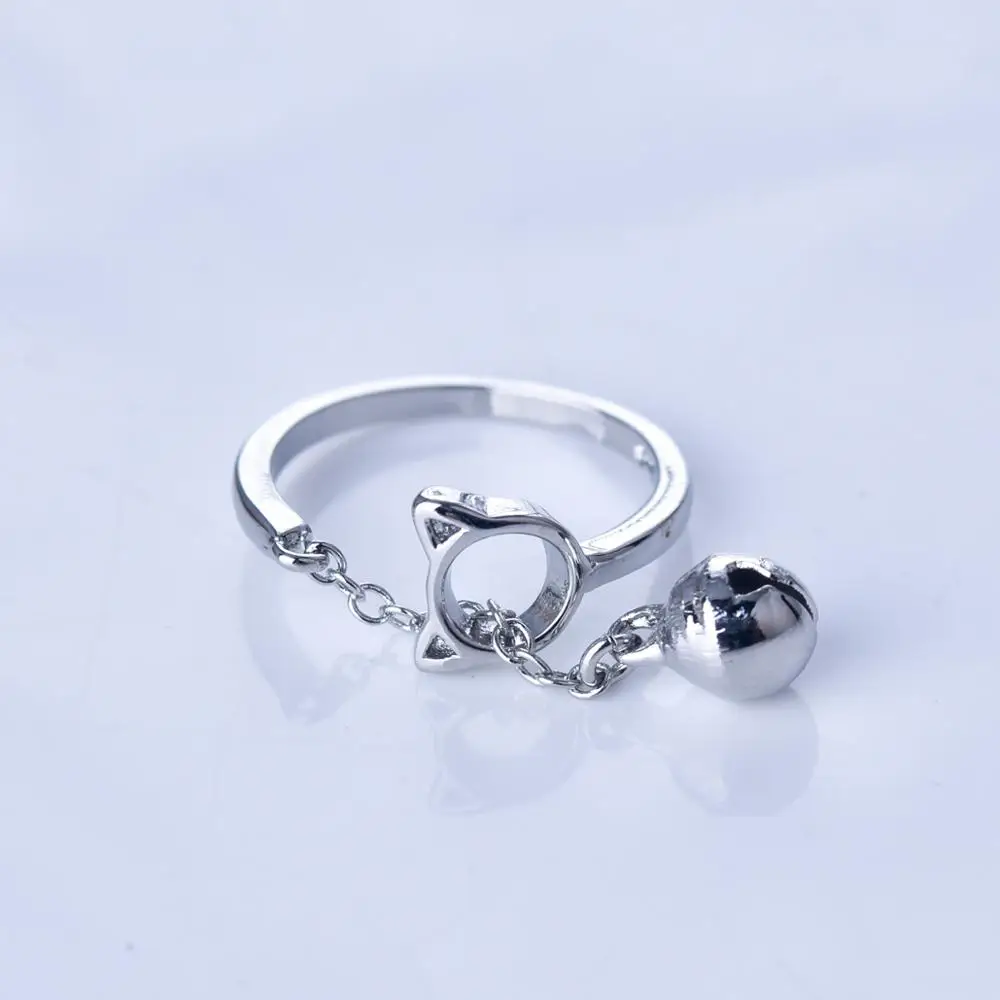 New 9 2 5 Color Hollow Cat Open Ring With Bell Pendant Creative Simple Chain For Women Girl Lovely Jewelry Gift | Украшения и