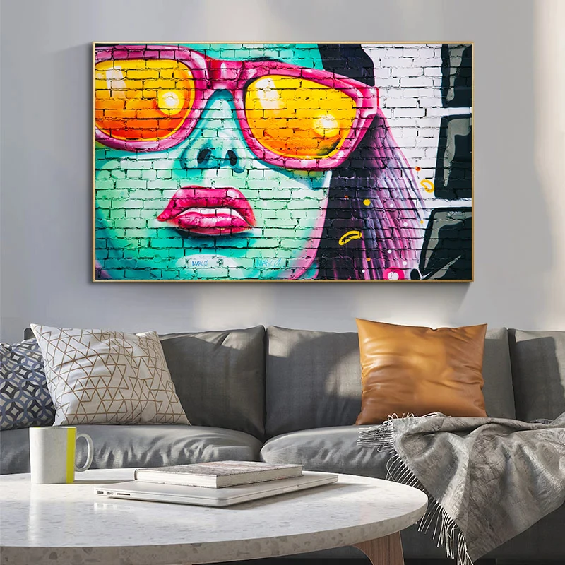 Women's Portrait on The Wall Graffiti Canvas Painting Posters and Prints Cuadros Street Art Pictures for Living Room Decor | Дом и сад