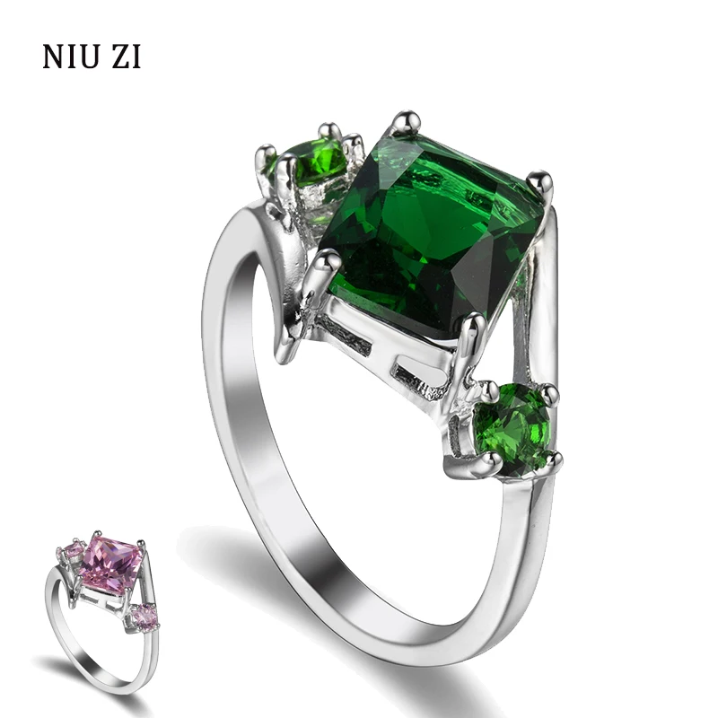 

Fashion Couple Marriage Rings Retro Green Crystal Zircon Geometry Silver Color Ring Men Women Luxury Jewelry Wedding Accessories