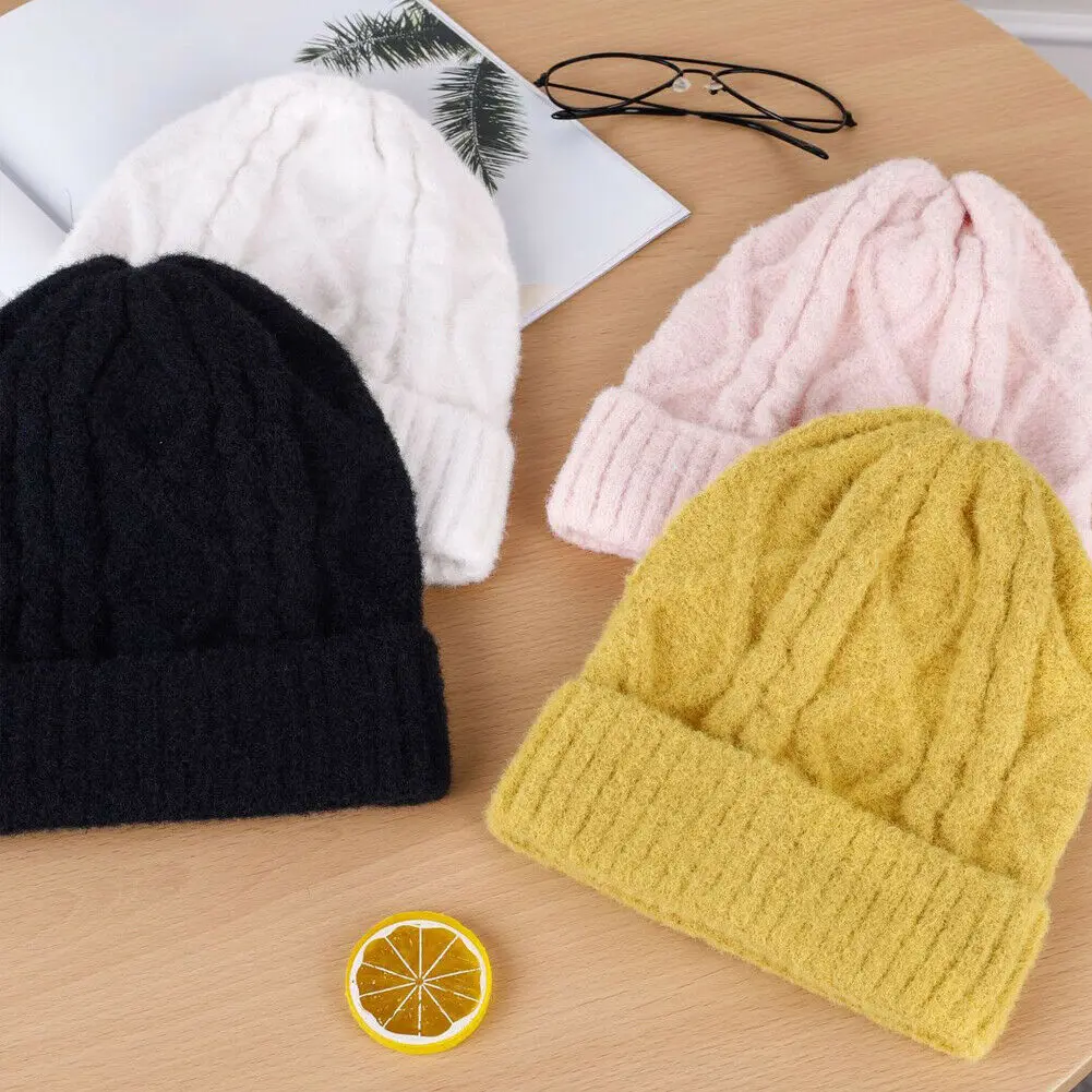 Новая зимняя женская теплая однотонная Повседневная вязаная шапка мешковатая