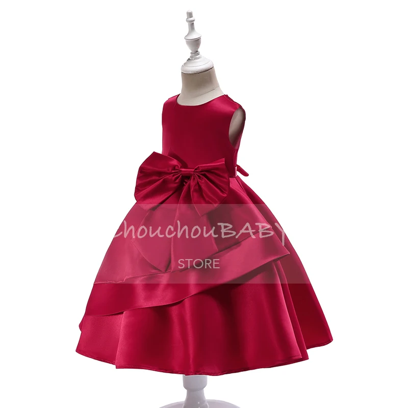 Petit Camelia/однотонное платье принцессы с круглым вырезом, бантом и рюшами; платья для маленьких девочек; Детский костюм; детская одежда для девочек на день рождения