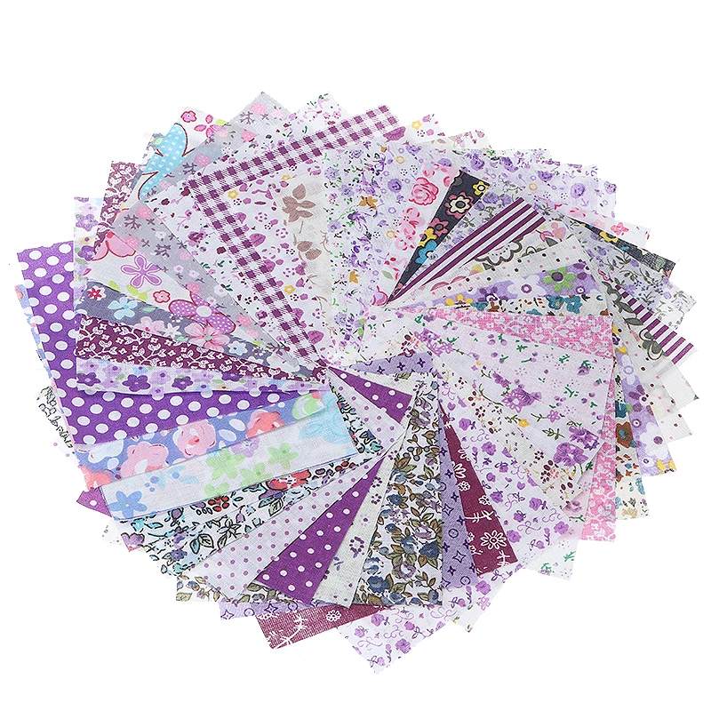 Purple Cotton Floral Quilting Fabric Mini Square Floral Cloth Quilting Fabric Sewing Patchwork Supplies 10x10cm 50pcs/set