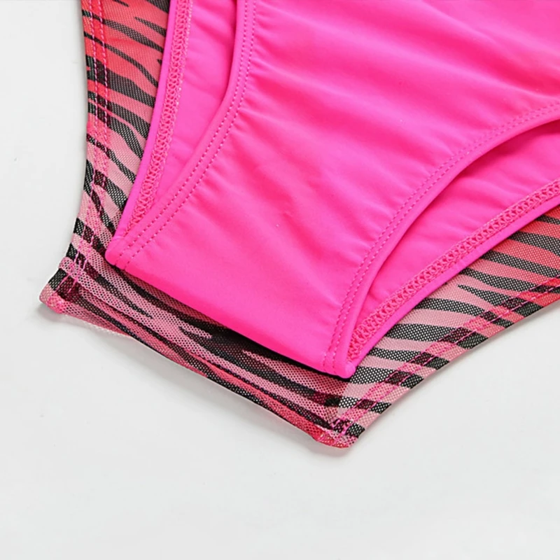 

3pcs Women Sexy Striped Print Swimsuit Set Brazilian Bikini with Mesh Bodysuit