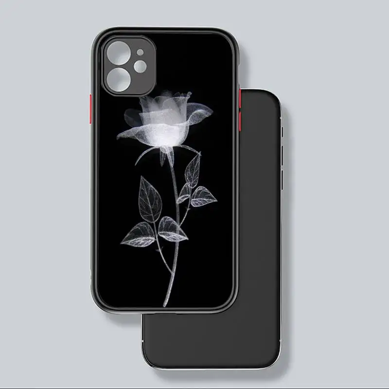 

White Rose Phone Case For iphone 12 11 8 7 plus mini x xs xr pro max matte transparent cover