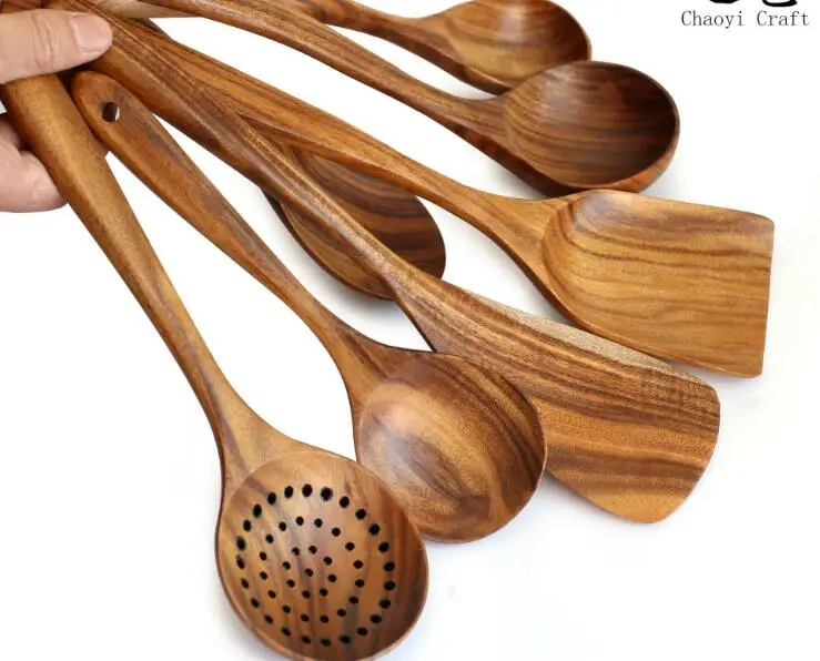1PC Teak Wood Turner Spatula Rice Leaky Spoon Soup Scoop Non Stick Cooking Utensils Wooden Slotted Set OK 1205 | Дом и сад