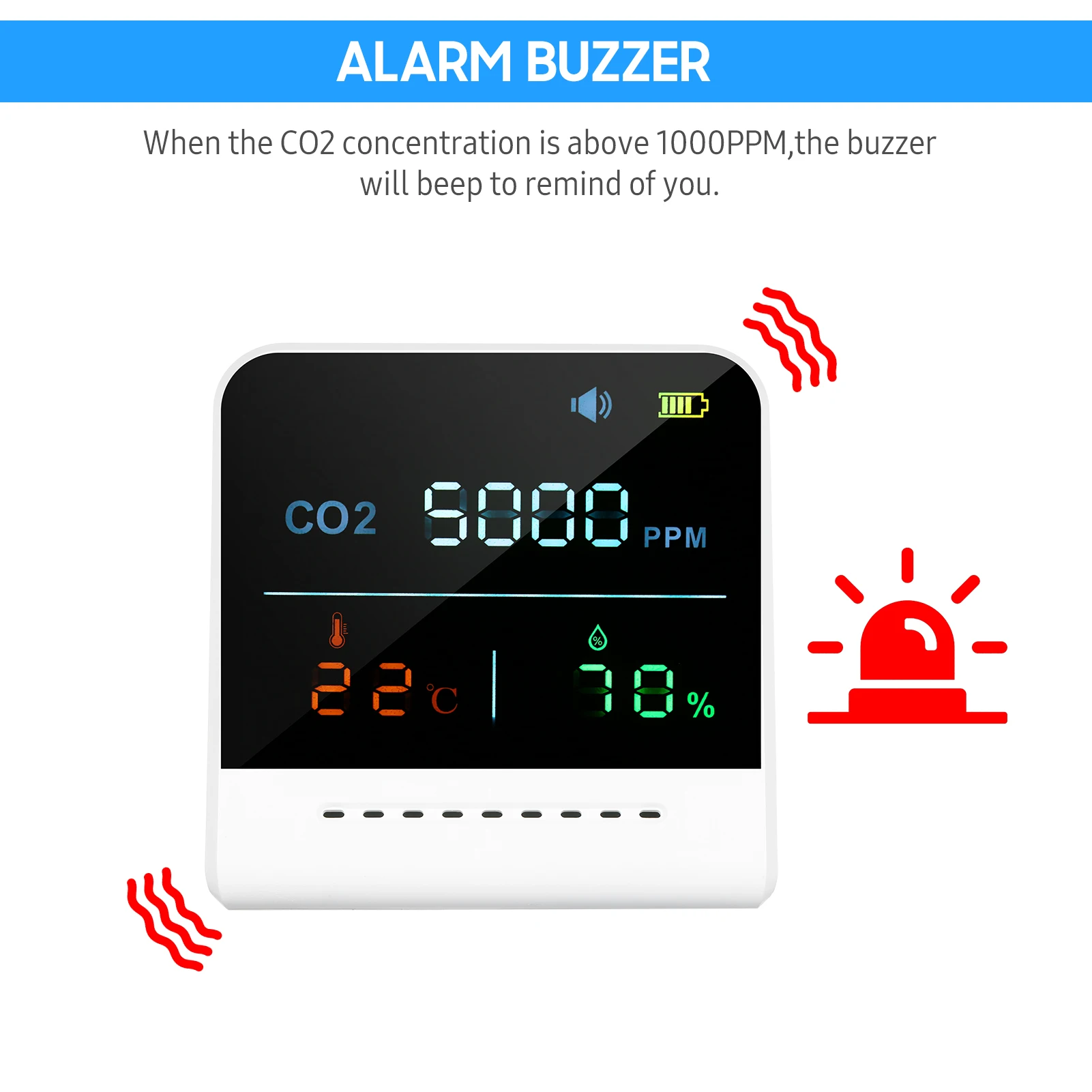 Детектор сигнала тревоги CO2 с ЖК-дисплеем измерение температуры и влажности 1000 мА