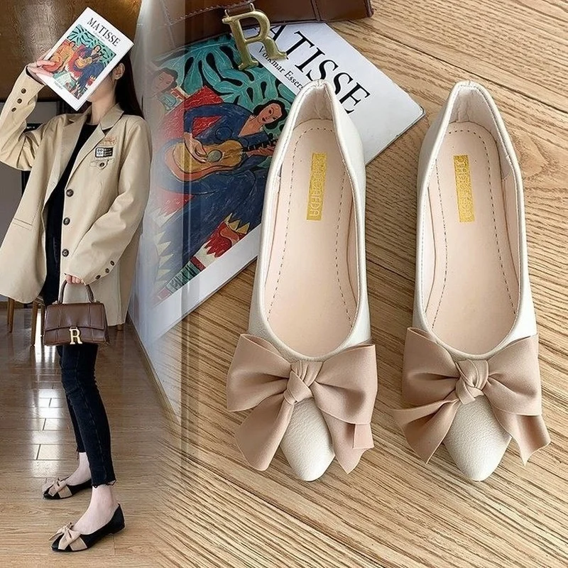 

2022 Spring and autumn new British style women's flat-soled shoes, bowknot, pedal casual peas shoes, single shoes