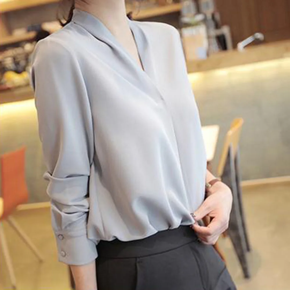 

Women Shirts Long Sleeve Solid White Chiffon Office Blouse Women Clothes Womens Tops And Blouses Blusas Mujer De Moda 2021 A403