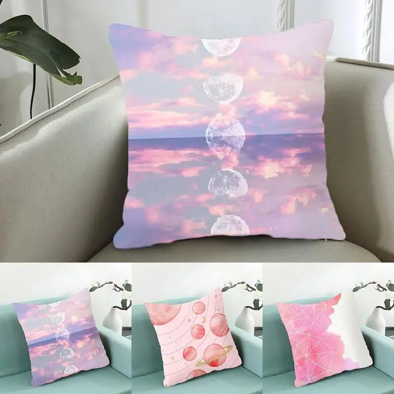 

Peach Skin Pillowcase Moonlight Planetary Pink Cushion Cover Polyester Square Home Boutique Wholesale