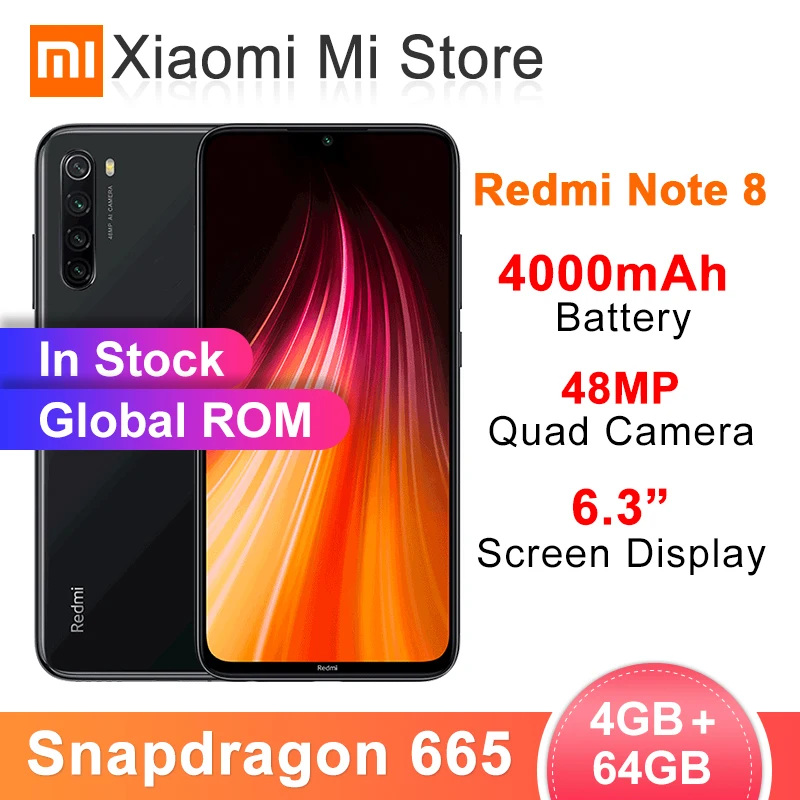 Глобальный rom Redmi Note 8 4 Гб 64 48MP Четырехъядерный Смартфон Snapdragon 665 Восьмиядерный 6 3