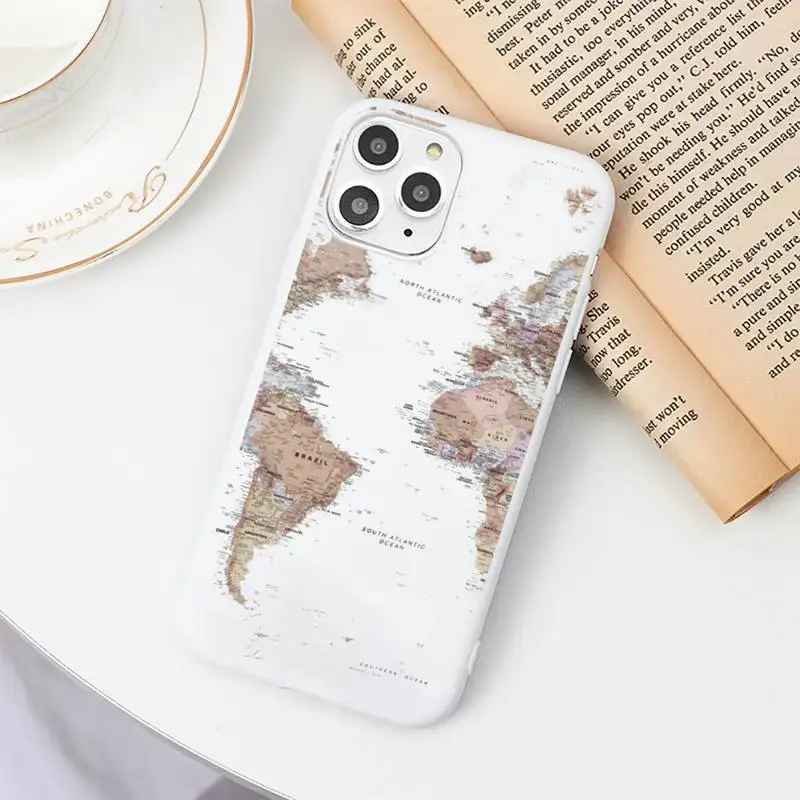 

World Map Travel Phone Case Candy Color White for iPhone 11 pro XS MAX 8 7 6 6S Plus X 5S SE 2020 XR