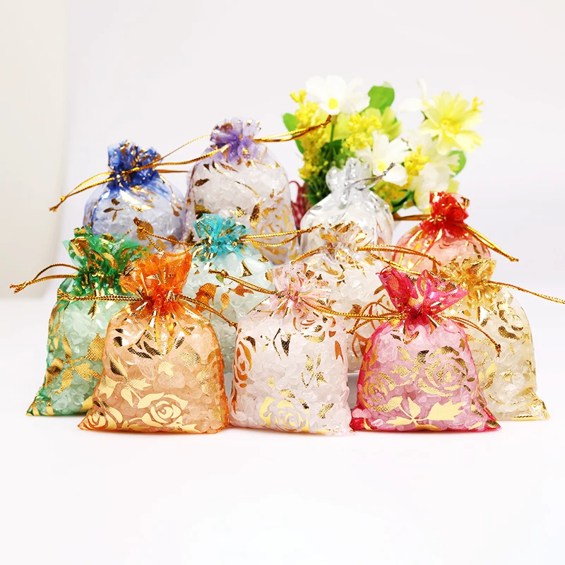 50 шт. 7X9cm 9X12cm 11X16cm 13X18cm золото Цвет Роза свадебная сумочка из органзы тонкой