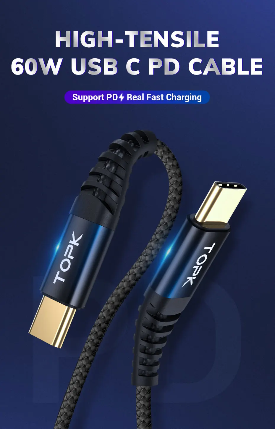 TOPK AP42 60 Вт PD usb type C кабель для USB-C кабель для быстрой зарядки для samsung Xiaomi huawei мобильный телефон USBC Кабель зарядного устройства
