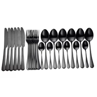 black tableware stainless steel cutlery sets 24pcs forks knives spoons kitchen dinner set fork spoon knife gold dinnerware sets