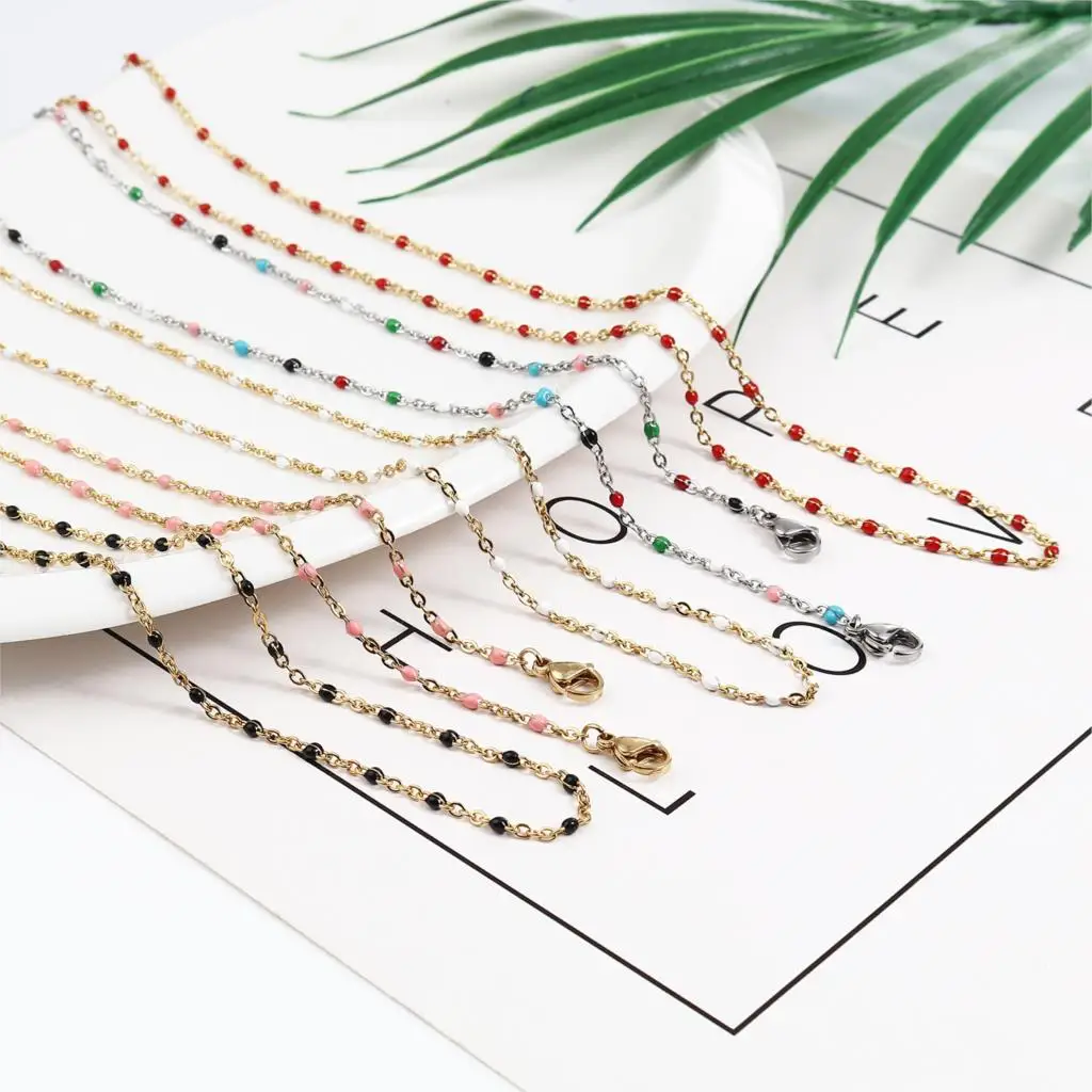 1 шт Нержавеющая сталь Цепочки и ожерелья ремень Lariat Lanyard Эмаль Бусины цепи 51 см в