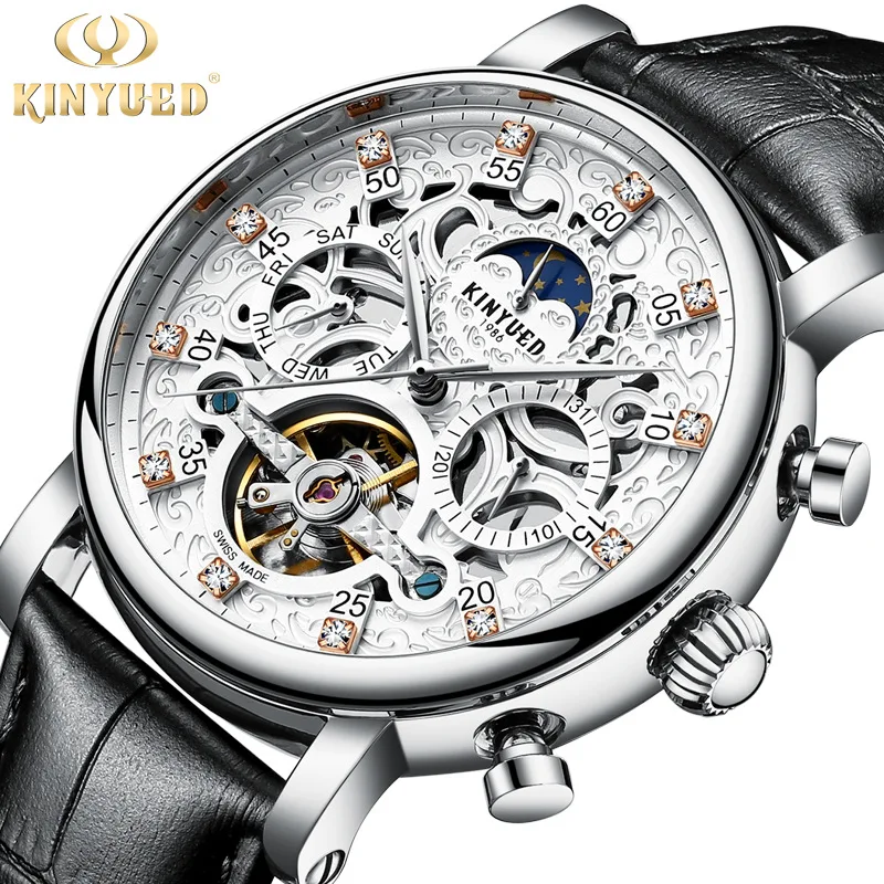KINYUED Mens Automatic Watches Top Brand Luxury Business Tourbillon Mechanical Watch Men Waterproof Clock Relogio Masculino J026 haiqin watches for men automatic mechanical watches men top brand luxury watch men tourbillon waterproof clock relogio masculino