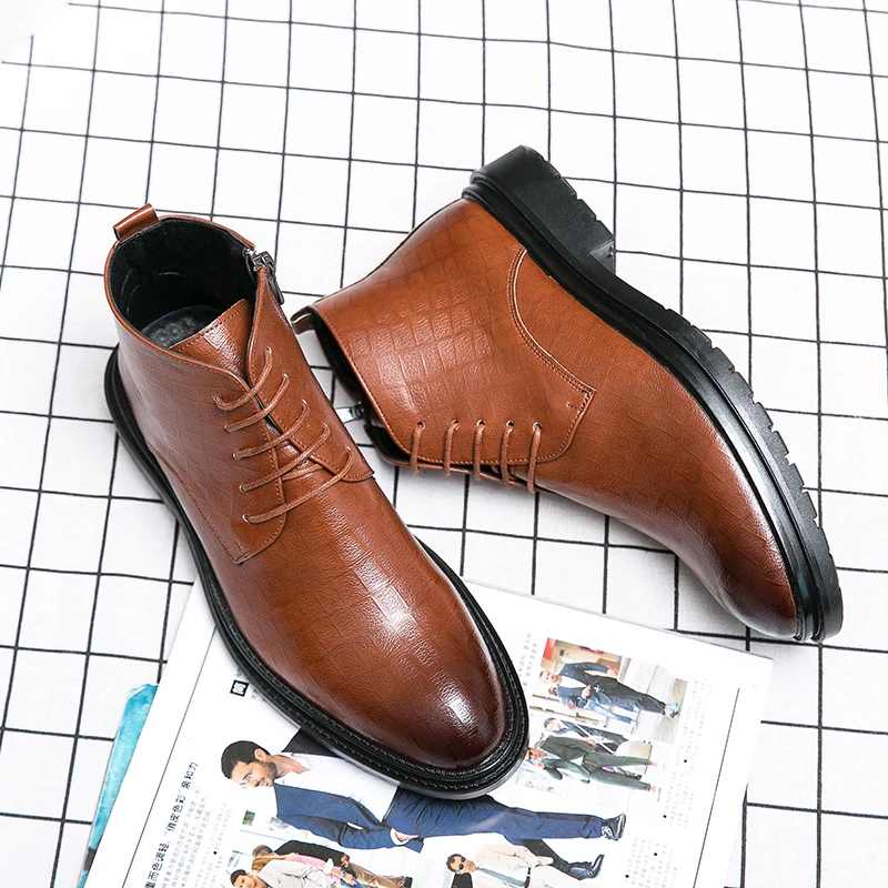

Men's leather boots casual shoes British style side zipper Classic Motorcycle Boots winter everyday shoes zapatillas hombre37-45