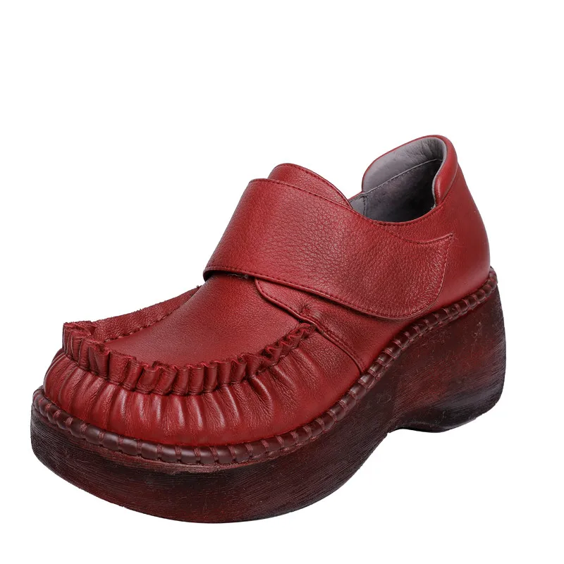 

Retro Thick-Soled Pumps Shoes Women 2022 Autumn New Genuine Leather Lady High Heels Wedges Sponge Cake Four Seasons Single Shoes