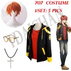 707 Косплей Костюм Мистик-мессенджер Косплей куртка на молнии лушер семь толстовки оранжевый парик леопардовые очки ожерелье с крестом