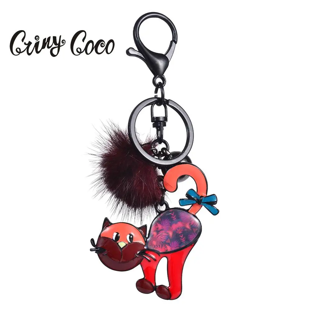 2019 6 цветов милый Кот брелок красный синий искусственная норка волос ключ из